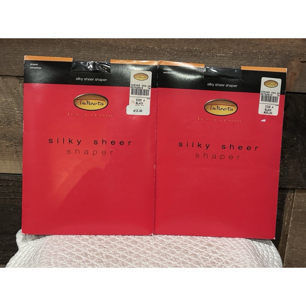 Talbots Silky Sheer Pantyhose Control Top Sandletoe Sz A Black NEW Set Of 2